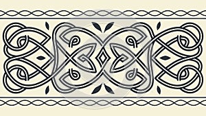 Ornate Celtic Knotwork Horizontal Border Pattern, vector design Generative AI