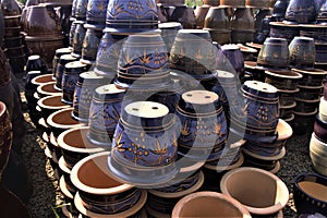 Ornate ceramic plant pots - Blue