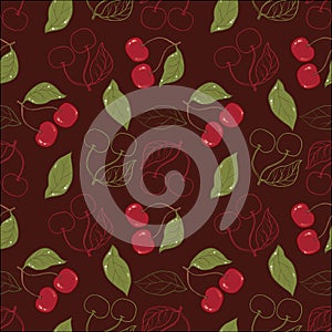 Ornate cherry pattern isolated on a broun