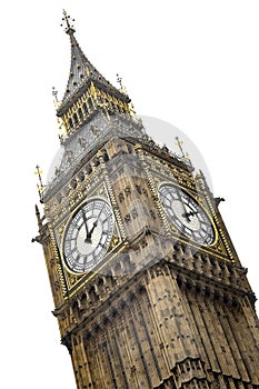 The ornate clock tower that houses Big Ben in London, England, Great Britain isolated on white background with clipping path