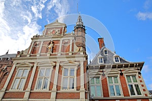 The ornate and colorful architecture of the town hall Stadhuis in Haarlem