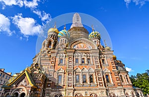 The ornate and colorful rear facade of the Church of our Savior on the Spilled Blood in Saint Petersburg, Russia