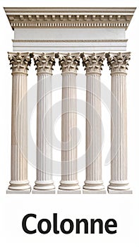 Ornate Corinthian Columns Support Classical Architectural Pediment isolated on white