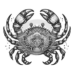 Ornate Crab engraving sketch vector illustration