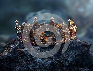 Ornate crown resting on a rugged stone