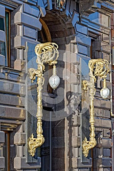 Ornate decoration of Singer House building in St.Petersburg, Russia.