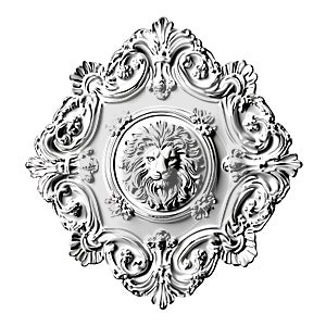 Ornate Decorative Lion Head Plaque Elegant 3D Render of a RococoStyle Design photo