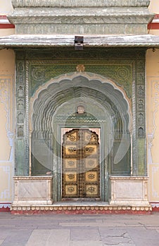 Ornate door at the Chandra Mahal, Jaipur City Palace