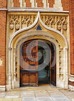 Ornate Door on Historic Building in England