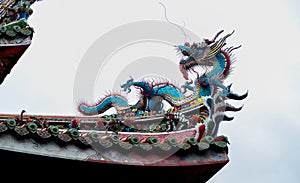 Ornate dragon sculpture at a Chinese Buddhist temple