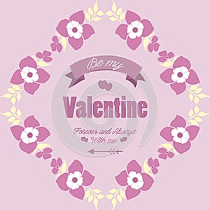Ornate elegant pink and white floral frame, for greeting card happy valentine day. Vector