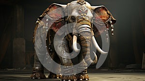 Ornate Elephant In Renaissance University With Sentient Biped Troglodite