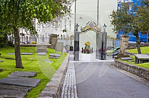 The ornate entrance gates to St Columb`s Cathedral Derry
