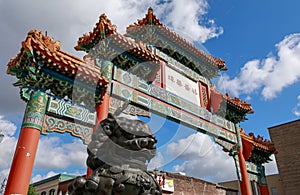 The ornate entrance to the Chinatown area of Portland, Oregon on Burnside Street