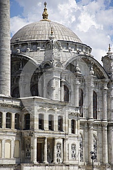 Ornate exterior of Ortakoy Mosque in Istanbul, Turkey