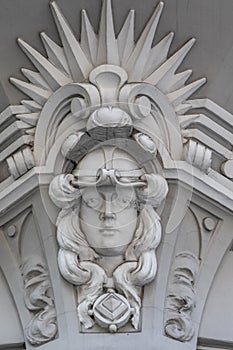 Ornate facade of an art nouveau building in Riga, Latvia