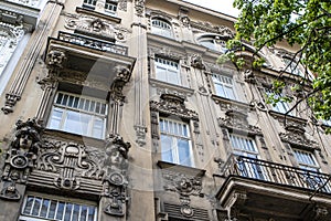Ornate facade of an art nouveau building in Riga, Latvia