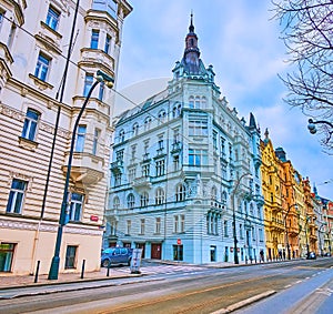 Ornate facade of the building, Masaryk Embankment, Prague, Czech Republic
