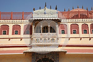 Ornate facade at the city palace, Jaipur, India.