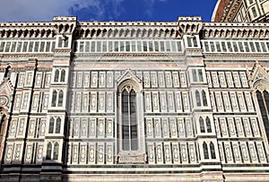 Ornate facade of Dome of the Cathedral of Santa Maria del Fiore, Florence, Italy.