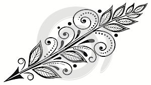 Ornate Feather Leaf Scrollwork Decorative Element, vector design Generative AI