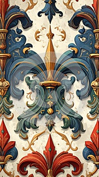 Ornate Fleur-de-lis Pattern with Gold and Blue Accents
