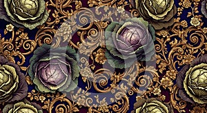 Ornate Floral Pattern with Cabbage Roses