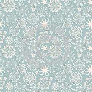 Ornate floral seamless texture, endless pattern with flowers looks like retro snowflakes or snowfall. Seamless pattern