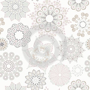 Ornate floral seamless texture, endless pattern with flowers looks like retro snowflakes or snowfall. Seamless pattern