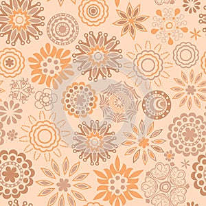 Ornate floral seamless texture, endless pattern with flowers looks like retro snowflakes or snowfall. Seamless pattern