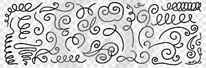 Ornate florid scribbles lines doodle set