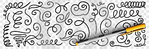 Ornate florid scribbles lines doodle set