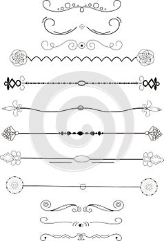 Ornate frame elements. Vintage and filigree decoration. Ornament frames and scroll swirls element. Filigree divider