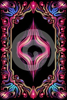 an ornate frame with pink and blue swirls on a black background