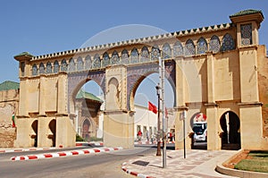 Ornate gate and mausoleum of Moulay Ismail in Meknes