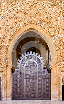 Ornate gates of a Moroccan mosque of Hassan II in Casablanca Morocco