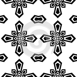 Ornate geometric seamless pattern. Black and white color on white background