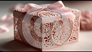 Ornate gift box wrapped in pink paper generated by AI