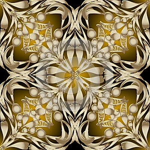 Ornate gold 3d Paisley vector seamless pattern. Abstract ornamen