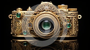 Ornate Gold And Emerald Leica R8 Camera - Realistic Sculpture Style