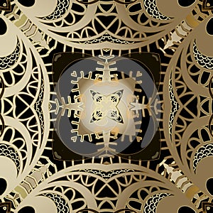 Ornate gold floral 3d vector seamless pattern. Ornamental modern background. Vintage ornaments. Surface golden patterned lace