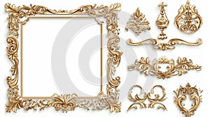 Ornate gold frame and decorative elements on a white background photo