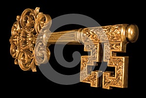 Ornate Gold Key at an angle