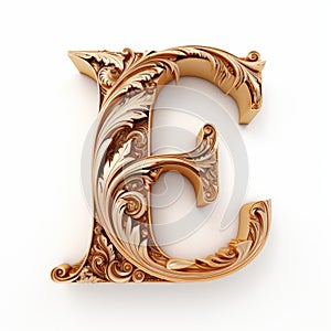 Ornate Gold Letter E: 3d Illustration Isolated On White