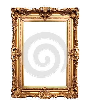 Ornate Gold Picture Frame Isolated on a white background. Generative AI