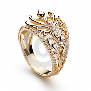 Decorado anillo de oro diamante acentos detallado diseno 