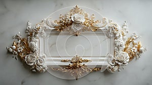 Ornate gold and white picture frame