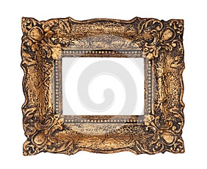 Ornate golden baroque frame isolated on the white background