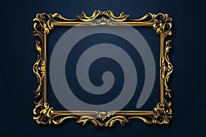 Ornate Golden Frame On Blue Background