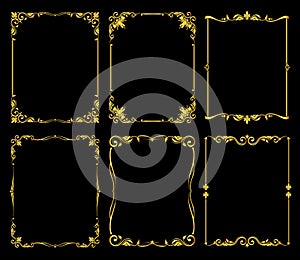 Ornate golden vector frames set over black background